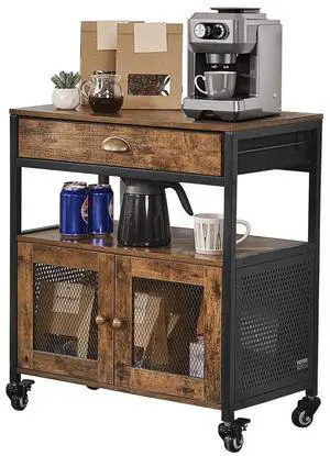 VEVOR Coffee Bar Cabinet, 24 Inch Farmhouse Coffee Bar Cabinet with Storage, Movable Coffee Bar Table with Wheels & Mesh Door, Sideboard Buffet Cabinet for Kitchen, Entryway