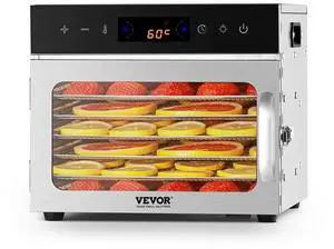 VEVOR 6 Trays Food Dehydrator Machine Stainless Steel 400W Jerky Meat Fruit Drying
