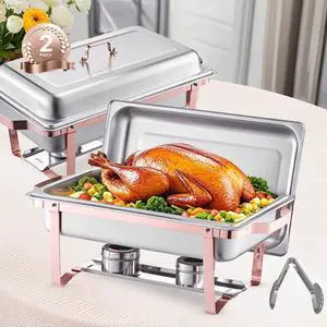 VEVOR 8 Qt 2 Pack Rectangle Chafing Dish Buffet Set Full Size Pan Stainless Steel