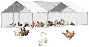 VEVOR Metal Chicken Coop 9.8x26.2x6.5 ft Walk-in Chicken Run with Cover Spire Roof