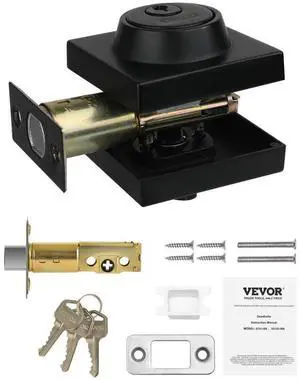 VEVOR Deadbolt Lock Square Single Cylinder Dead Bolt Keyed 1 Side Matte Black 3 Keys