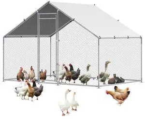 VEVOR Metal Chicken Coop 9.8x6.5x6.5ft Walk-in Chicken Run with Cover Spire Roof