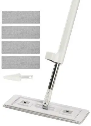 VEVOR Flat Mop, Self Wringing, Microfiber Floor Cleaner with 4 Reusable & Washable Pads for Dry & Wet Floor Cleaning, Microfiber Flat Mop with Stainless Steel Handle for Hardwood Laminate Tile Vinyl