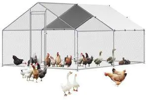 VEVOR Metal Chicken Coop 9.8x13.1x6.5 ft Walk-in Chicken Run with Cover Spire Roof