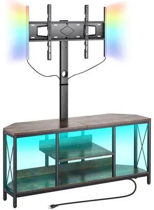 VEVOR 45" TV Stand with Mount for up to 75 in TVs, Entertainment Center with Power Outlet & LED Lights, Height Adjustable TV Console with Mount with 3 Tiers Storage Cabinets for Bedroom, Living Room