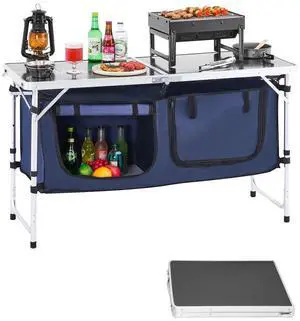 VEVOR Camping Kitchen Table Folding Portable Cook Station 3 Adjustable Height Aluminum
