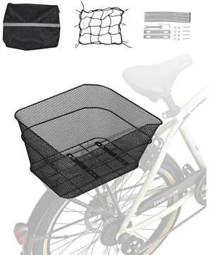 Rear Bike Basket Wire Mesh Bicycle Basket with Cargo Net Waterproof Cover