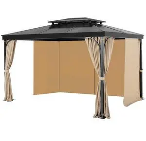 Outdoor Gazebo Privacy Curtain 12' x 10' x 7.3' Waterproof Gazebo Curtains Khaki