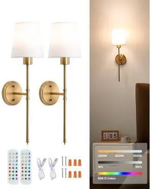 VEVOR Battery Operated Wall Sconce Set of 2 Wireless Wall Lights with Remote Control
