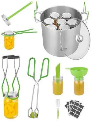 VEVOR Canning Supplies Starter Kit, 9 Pieces Stainless Steel Water Bath Canning Kit for Beginners, Canning Tools Set: Pot, Rack, Lid, Funnel, Tongs, Jar Lifter, Wrench, Magnetic Wand, Bubble Propper