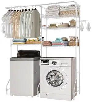 VEVOR Over Washer and Dryer Storage Shelf Two Row 6 Tiers Washer Rack White