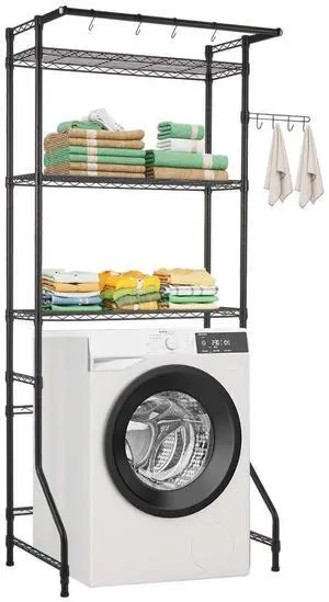 VEVOR Over Washer and Dryer Storage Shelf Single Row 3 Tiers Washer Rack Black