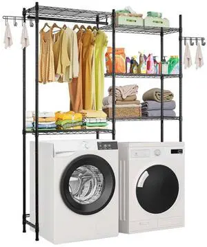 VEVOR Over Washer and Dryer Storage Shelf Two Row 5 Tiers Washer Rack Black