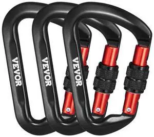 VEVOR  Climbing Carabiner Clips, 3 PCS Heavy Duty Caribiner, Professional 30 KN / 6744 lbs Spindle Strength, Large D-Shaped for Hiking,Rappelling,Rescue,Dog Leash,Hammocks, Swings