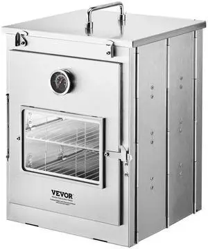 VEVOR Foldable Camping Oven, Stainless Steel Portable Camping Stove, with 3 Tier Grill, Handle and Thermometer, Use with Wood Burning Fire, Propane Stoves, for Baking Bread, Pizza, Outdoor Cooking