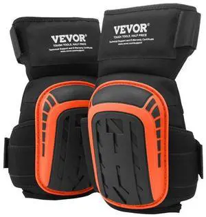 VEVOR Knee Pads for Work, Extended Heavy Duty Construction Knee Pads with 2 Extension Straps, Anti-Slip Foam Gel Knee Pads, Men & Women, for Gardening Flooring Roofing and Cleaning, Black and Orange