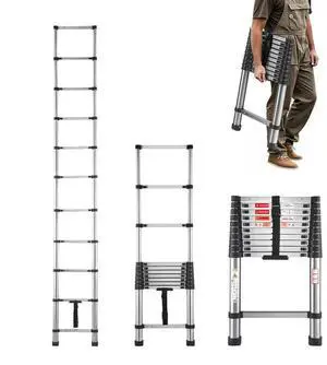 VEVOR Telescoping Ladder, 10.5ft Stainless Steel Lightweight Extension Ladder, Multi-Button Retraction Collapsible Ladders, 330LBS Capacity & Non-Slip Feet, Portable 11-Step Ladders for Home, RV, Loft