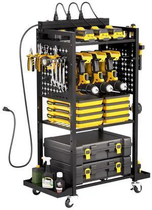 VEVOR 4-tier Tool Organizer Cart with Charging Station Garage Cart on Wheels