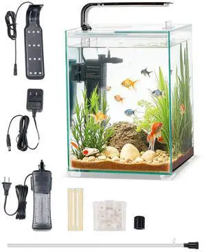 VEVOR 5 Gallon Fish Tank Aquarium Smart Square Clear Glass 3 Color Self Cleaning