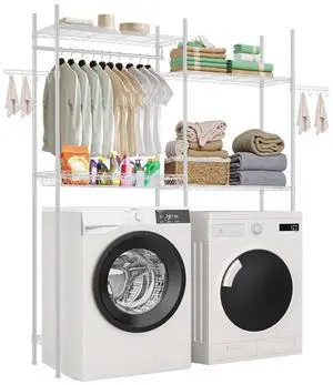 VEVOR Over Washer and Dryer Storage Shelf Two Row 4 Tiers Washer Rack White