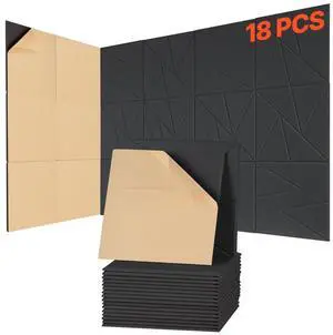 VEVOR 18 Pack Acoustic Wall Panels 11.8 x 11.8 x 0.4 inch Self-Adhesive Black