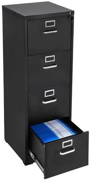 VEVOR 4 Drawer File Cabinet with Lock, Metal Vertical Filing Storage Cabinets for Home Office, Heavy-Duty Cabinet with Detachable Hanging Rod, for A4/Letter/Legal Size File, Easy Assembly (Black)