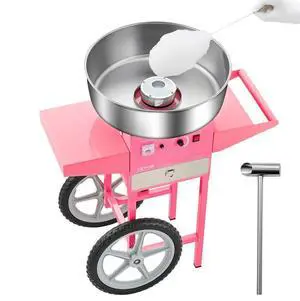 VEVOR Commercial Cotton Candy Machine with Cart Sugar Floss Maker 1000W for Party Pink