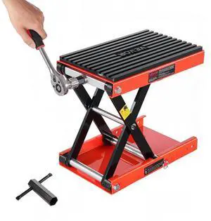 VEVOR Motorcycle Lift, 1200lbs Weight Capacity, Wide Deck Motorcycle Scissor Jack, 4.1-15 in Height Range, Heavy Duty Steel Bike Repair Center Stand with Ratchet and Crank for ATVs, Dirt Bikes