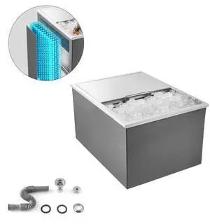 VEVOR Drop in Ice Chest, 24"L x 18"W x 13"H Stainless Steel Drop in Cooler, 57.8 Quart Commercial Ice Bin with Sliding Lid for Outdoor Kitchen Patio Bar, Drain-pipe Set Included, for Cold Wine Beer