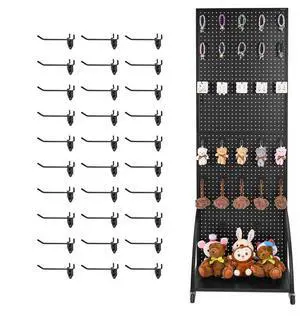 Pegboard Display Stand with 30 Hooks Pegboard Panels Display with a Plate Black