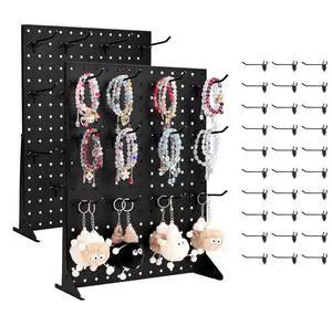 Pegboard Display Stand with 30 Hooks Pegboard Panels Display Black (2 PCS)
