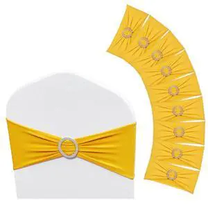 VEVOR Stretch Spandex Chair Sashes, Chair Slipcover and Stretch Chair Sash with Round Buckle, Elastic Chair Bands, Fitting Wedding, Holiday, Banquet, Party Chair Decoration (50 PCS Golden Yellow)