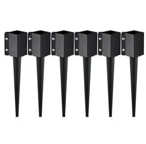 VEVOR Fence Post Anchor Ground Spike, 6 Pack 24 x 4 x 4 Inches Outer Diameter (Inner Diameter 3.5 x3.5 Inches), Metal Black Powder Coated Post Stake Ground, for Mailbox Deck Garden Railing