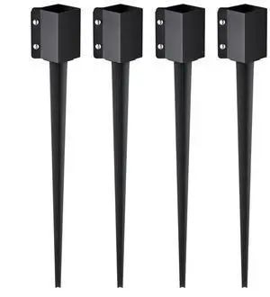 VEVOR Fence Post Anchor Ground Spike, 4 Pack 36 x 4 x 4 Inches Outer Diameter (Inner Diameter 3.5 x3.5 Inches), Metal Black Powder Coated Post Stake Ground, for Mailbox Deck Garden Railing