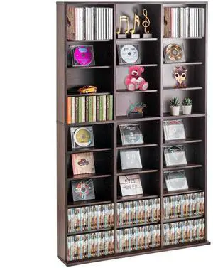 VEVOR Media Storage Cabinet, 9-Layer DVD Shelf Holds 756 CDs, Adjustable CD Shelves 27 Compartments, Protects & Organizes Music, Movie, Video Games or Memorabilia Collections,  Nut-brown
