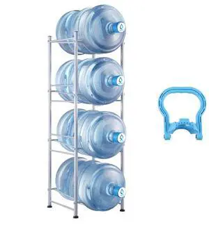 VEVOR 4 Tiers Water Jug Holder Single Row Water Bottle Rack for 4 Bottles Silver, Heavy Duty Water Dispenser Rack with 4 Slots for Gallon Jugs, Detachable Water Storage Shelf Organizer for Home Livin