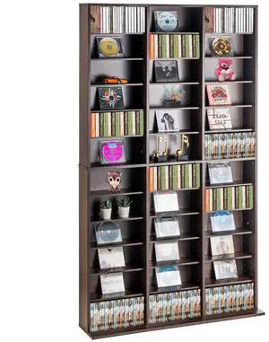 VEVOR Media Storage Cabinet, 12-Layer DVD Shelf Holds 1080 CDs, Adjustable CD Shelves 36 Compartments, Protects & Organizes Music, Movie, Video Games or Memorabilia Collections,  Nut-brown