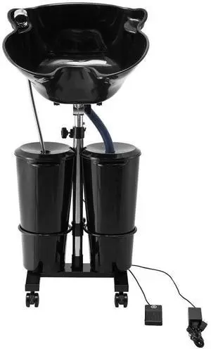 Portable Shampoo Bowl with Drain Hose 2 Buckets Adjustable Height Salon Sink