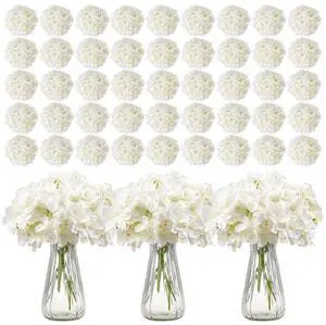 305 Pcs Artificial Silk Hydrangea Flowers 9.8 In Bouquet Arrangement White