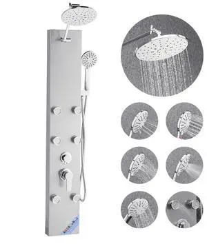 Shower Panel Tower System Stainless Steel Column Rainfall Head Massage Jet 3Mode