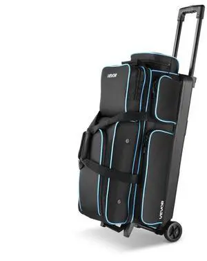3 Ball Bowling Bag with Wheels Double Roller Bowling Bag with Shoe Compartment