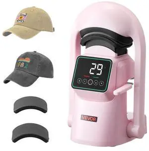 Auto Hat Heat Press Machine with 2pcs Interchangeable Platens Touchscreen Pink