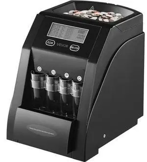 VEVOR USD Coin Sorter with LCD Screen Display Holds up to 200 Coins 4 Coin Tubes