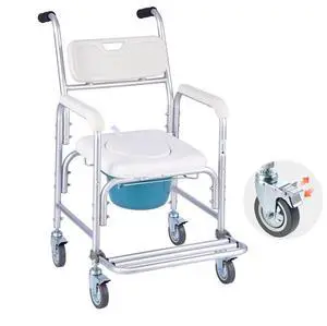 Bedside Commode Chair with 4 Wheels 4-in-1 Raised Toilet Seat 350 lbs
