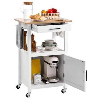 18x23in Kitchen Island Cart Rolling Storage Table with Single Door Cabinet