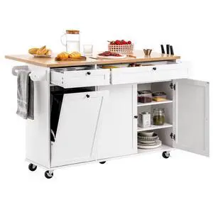 60in Kitchen Island Cart Rolling Storage Cabinet Table with Drawer Drop Leaf