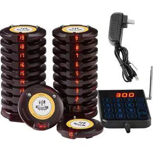 VEVOR Restaurant Pager System, Wireless 500m Long Range Lineup Waiting Queue Signal, Guest Customer Calling Beepers with Vibration & Flashing, 20 Buzzers for Food Truck, Church, Nursery, Hospital