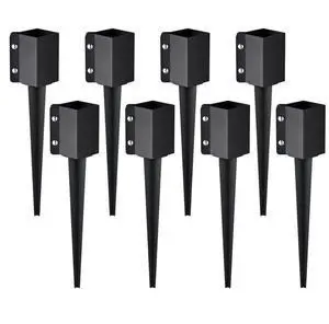 VEVOR Fence Post Anchor Ground Spike, 8 Pack 24 x 4 x 4 Inches Outer Diameter (Inner Diameter 3.5 x3.5 Inches), Metal Black Powder Coated Post Stake Ground, for Mailbox Deck Garden Railing