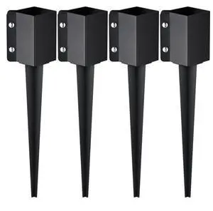 VEVOR Fence Post Anchor Ground Spike, 4 Pack 24 x 4 x 4 Inches Outer Diameter (Inner Diameter 3.5 x3.5 Inches), Metal Black Powder Coated Post Stake Ground, for Mailbox Deck Garden Railing