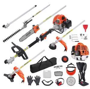 VEVOR 43CC 6-in-1 Multi-Functional Trimming Tools, Gas Hedge Trimmer, Weed Eater, String Trimmer, Brush Cutter, Edger, Pole Saw Chainsaw Pruner with Extension Pole